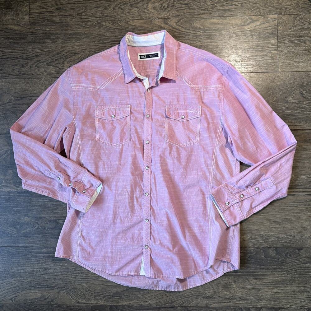 BKE Athletic Fit 3XL Pink Western Pearl Snap Shirt Contrast Stitch Cowboy Rodeo